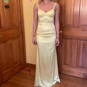 Bead embellished yellow prom dress